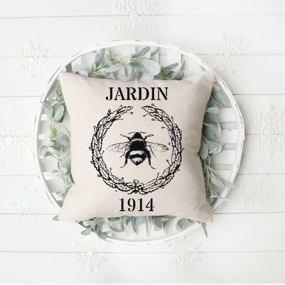 French Country, Jardin Bee, Throw Pillow Cover 16" - Picture 1 of 3